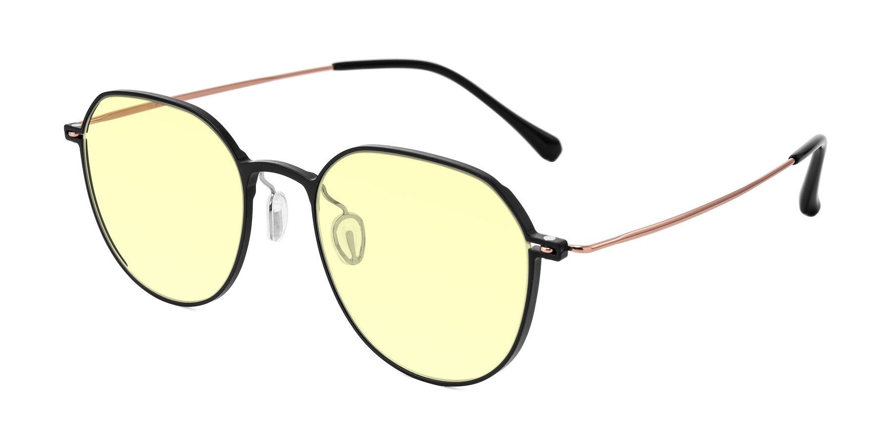 Angle of Pineda in Black/Rose Gold with Light Yellow Tinted Lenses