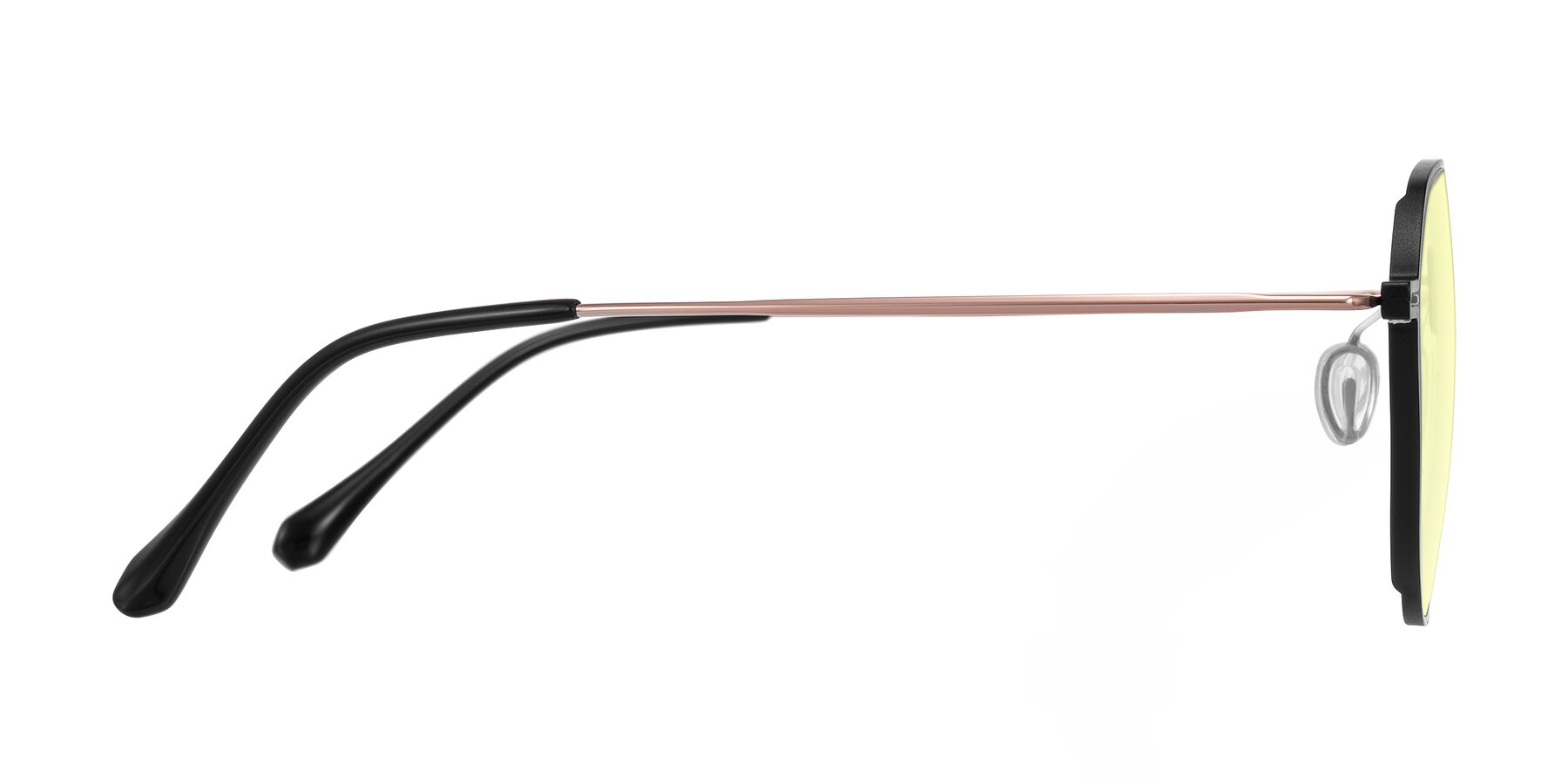 Side of Pineda in Black/Rose Gold with Light Yellow Tinted Lenses