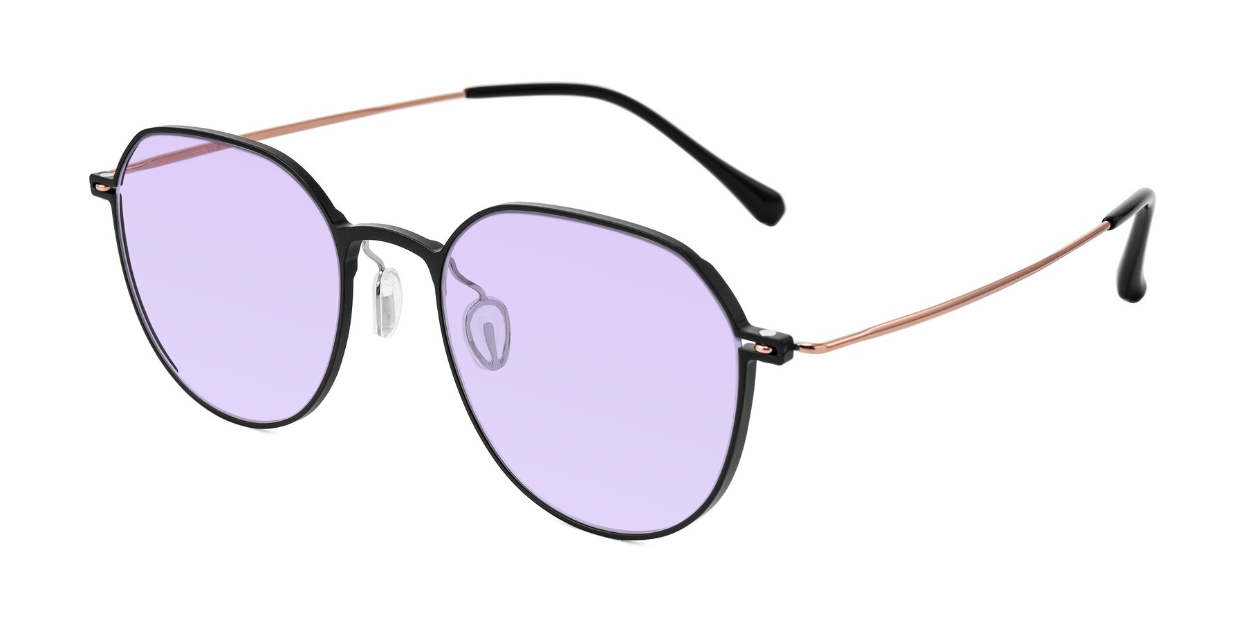 Angle of Pineda in Black/Rose Gold with Light Purple Tinted Lenses