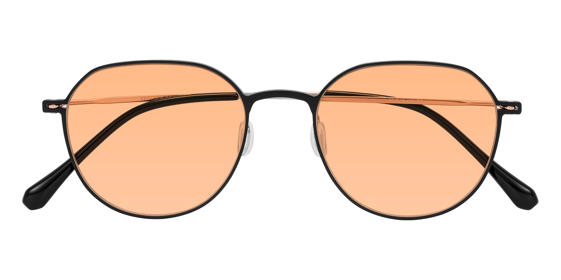Folded Front of Pineda in Black/Rose Gold with Light Orange Tinted Lenses