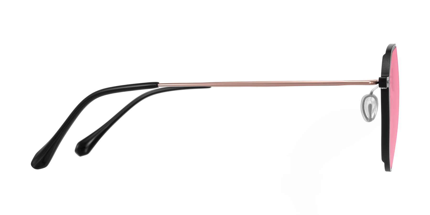 Side of Pineda in Black/Rose Gold with Pink Tinted Lenses