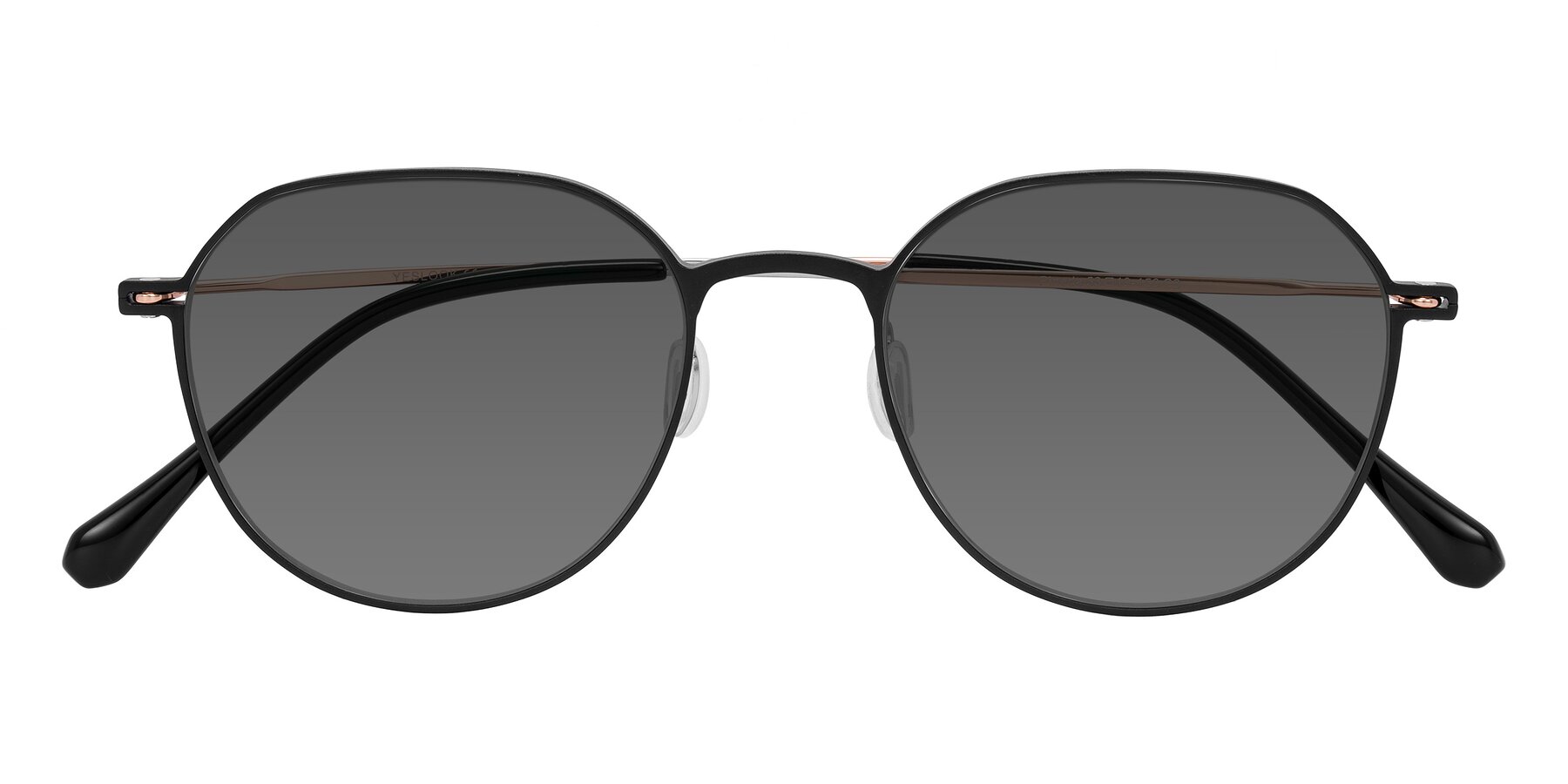 Folded Front of Pineda in Black/Rose Gold with Medium Gray Tinted Lenses