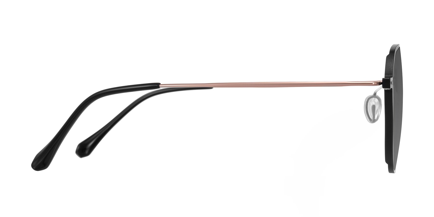 Side of Pineda in Black/Rose Gold with Medium Gray Tinted Lenses