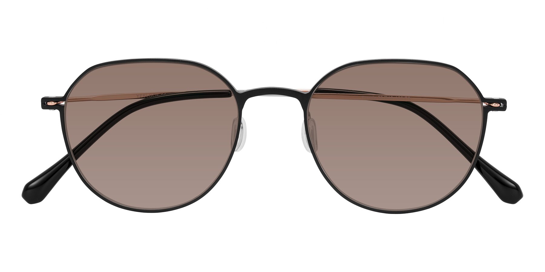 Folded Front of Pineda in Black/Rose Gold with Medium Brown Tinted Lenses