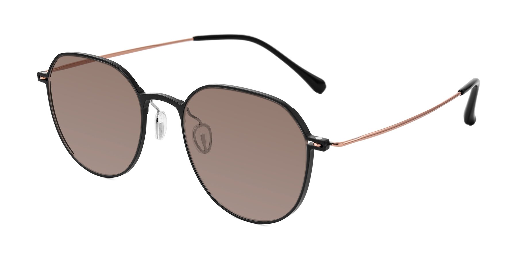 Angle of Pineda in Black/Rose Gold with Medium Brown Tinted Lenses