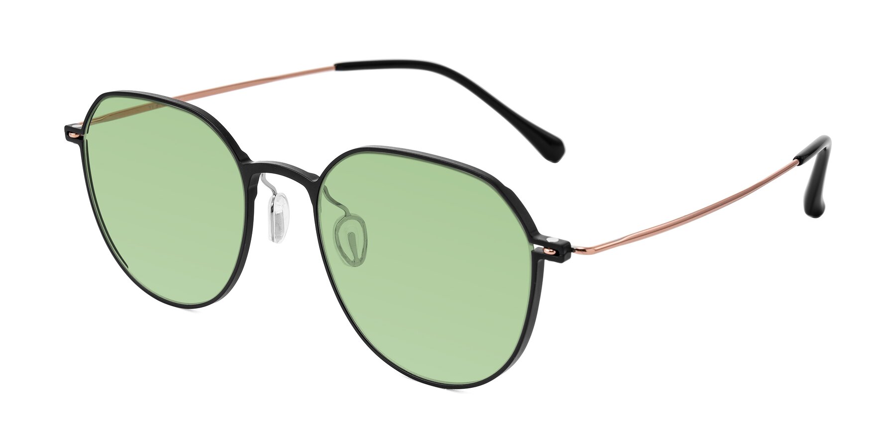 Angle of Pineda in Black/Rose Gold with Medium Green Tinted Lenses