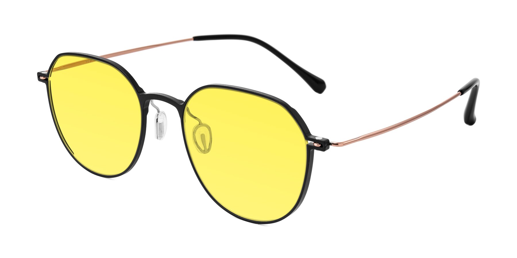 Angle of Pineda in Black/Rose Gold with Medium Yellow Tinted Lenses