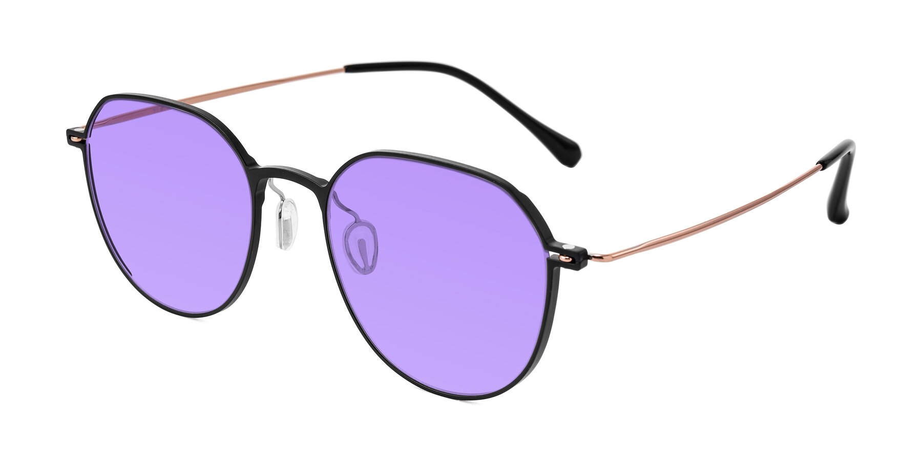 Angle of Pineda in Black/Rose Gold with Medium Purple Tinted Lenses