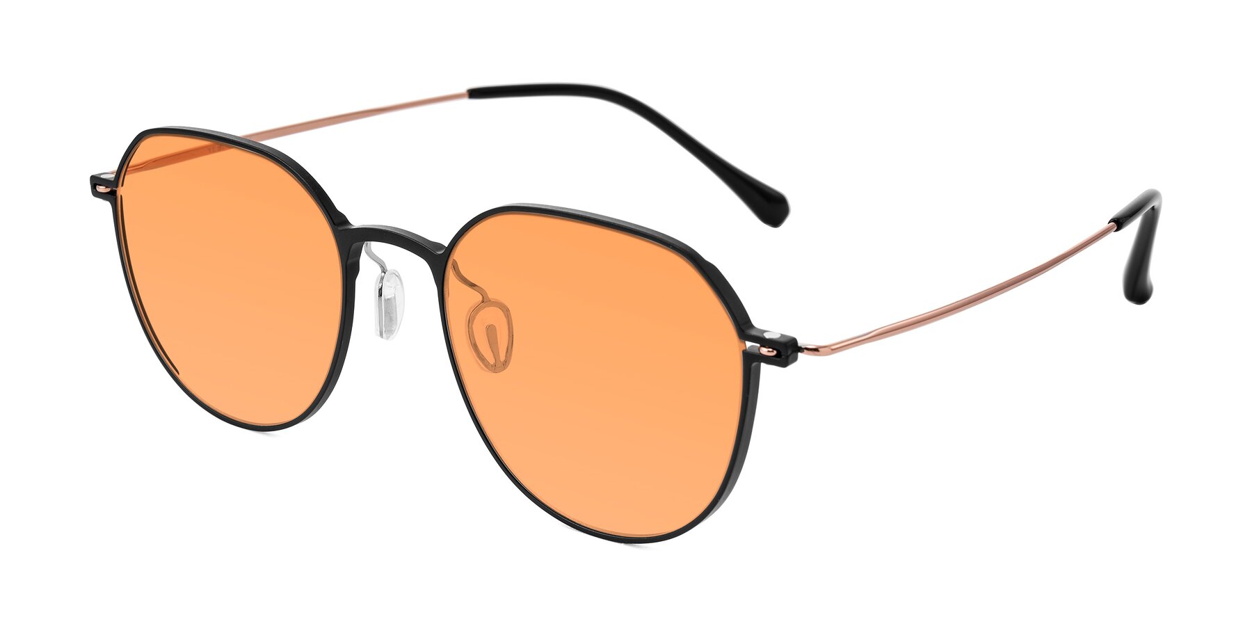 Angle of Pineda in Black/Rose Gold with Medium Orange Tinted Lenses