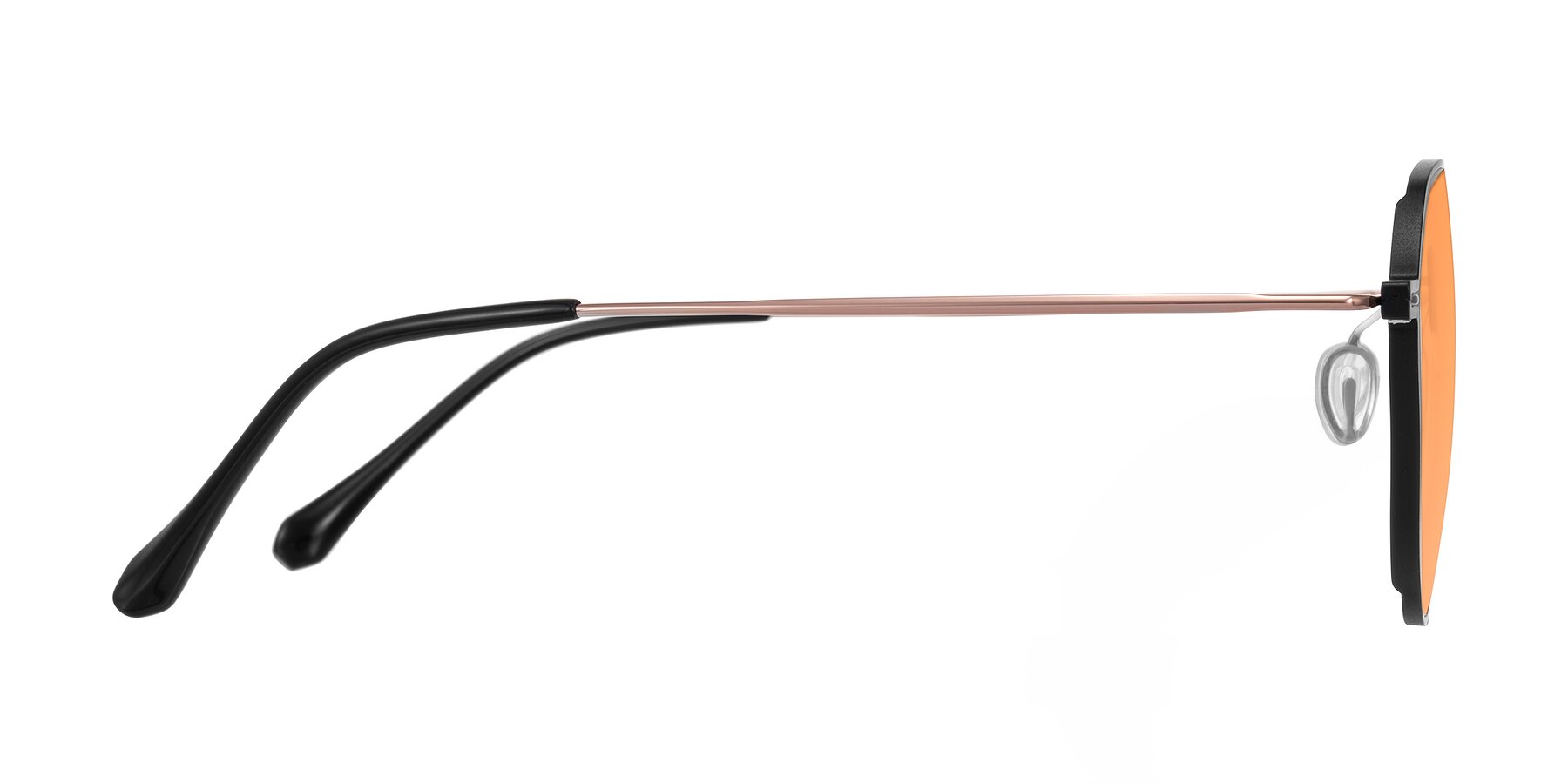 Side of Pineda in Black/Rose Gold with Medium Orange Tinted Lenses