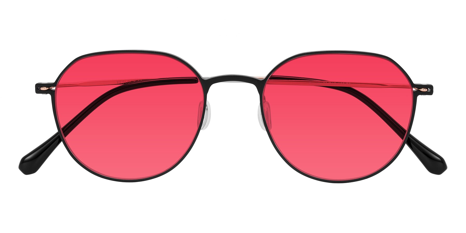 Folded Front of Pineda in Black/Rose Gold with Red Tinted Lenses