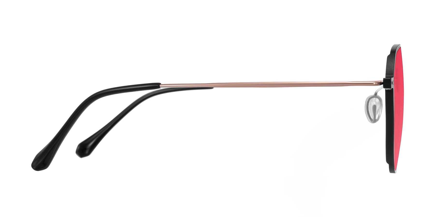 Side of Pineda in Black/Rose Gold with Red Tinted Lenses