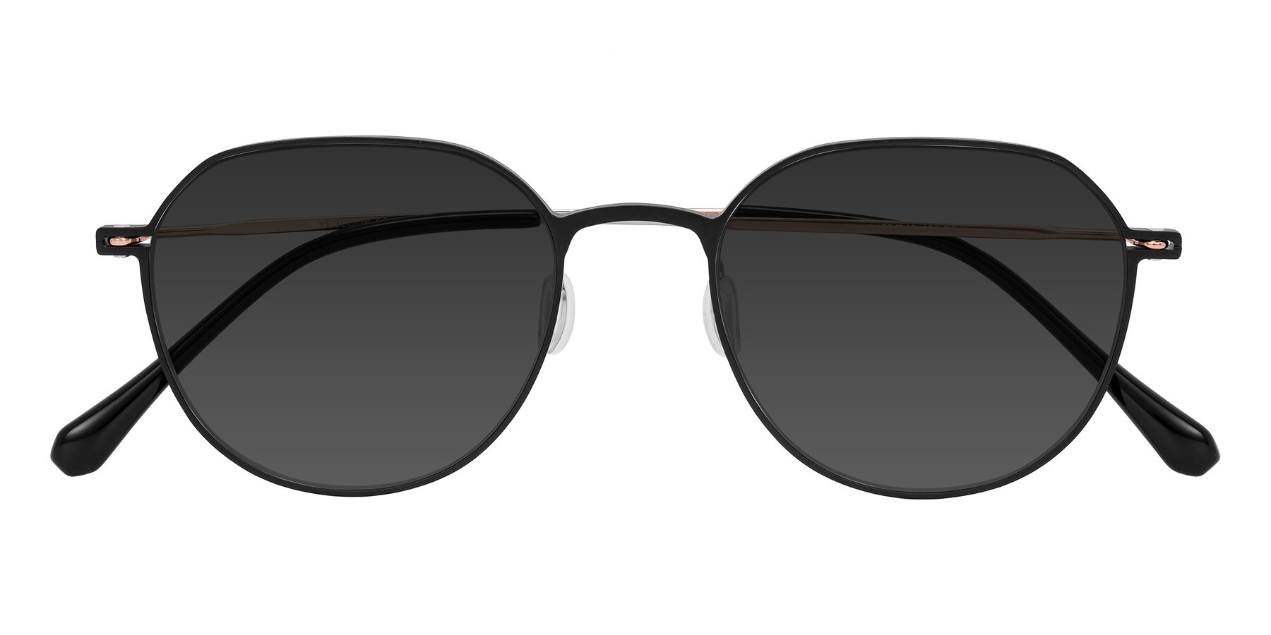 Folded Front of Pineda in Black/Rose Gold with Gray Tinted Lenses