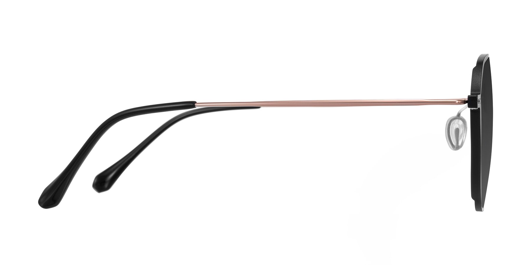 Side of Pineda in Black/Rose Gold with Gray Tinted Lenses