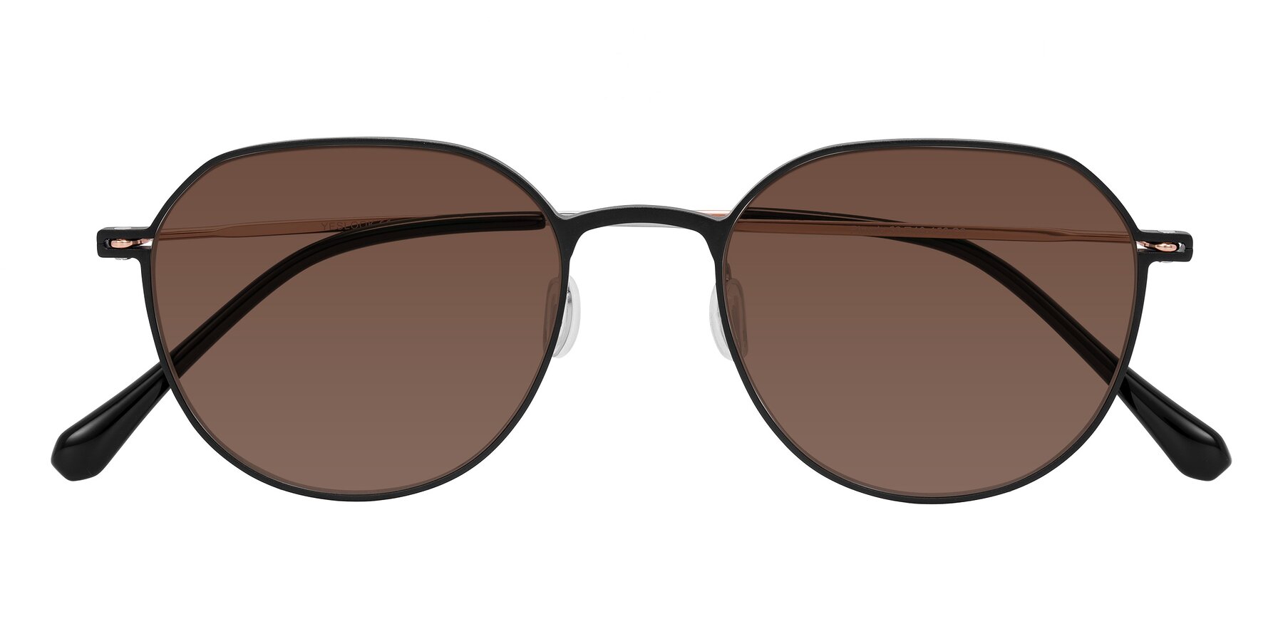 Folded Front of Pineda in Black/Rose Gold with Brown Tinted Lenses
