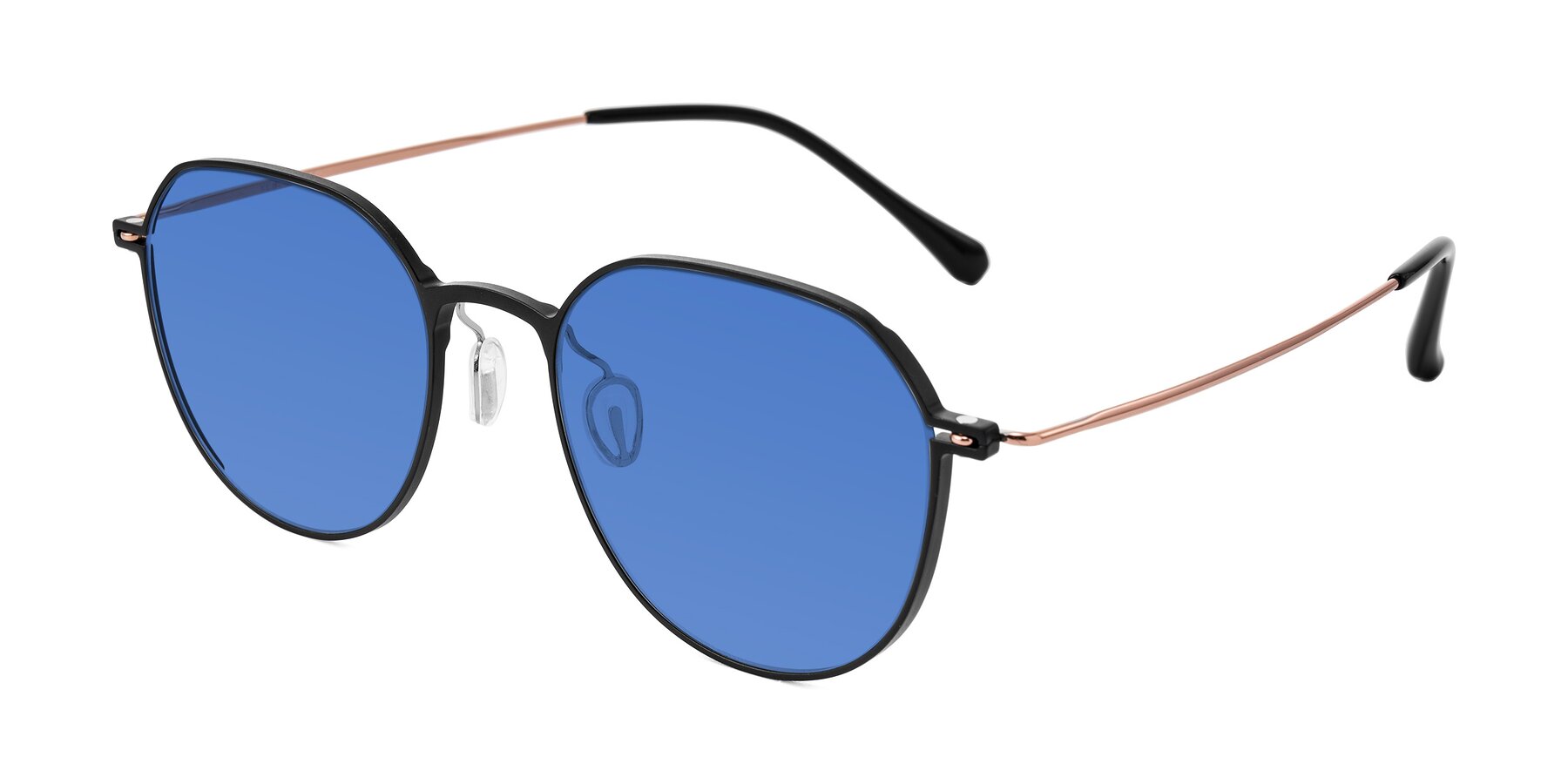 Angle of Pineda in Black/Rose Gold with Blue Tinted Lenses