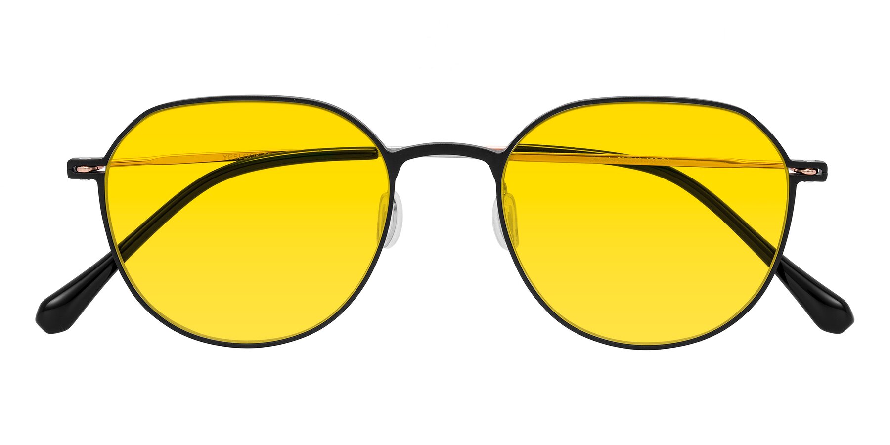 Folded Front of Pineda in Black/Rose Gold with Yellow Tinted Lenses