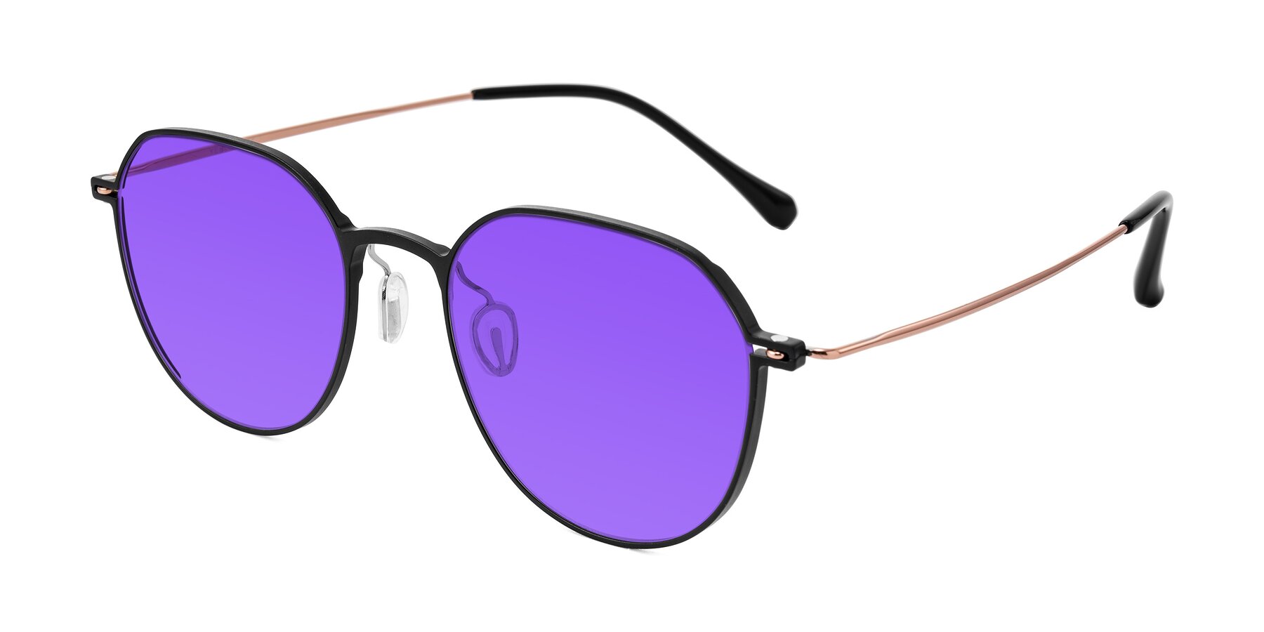 Angle of Pineda in Black/Rose Gold with Purple Tinted Lenses