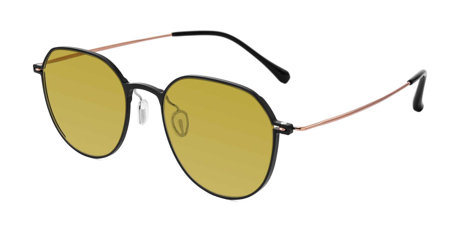 Angle of Pineda in Black/Rose Gold with Champagne Tinted Lenses