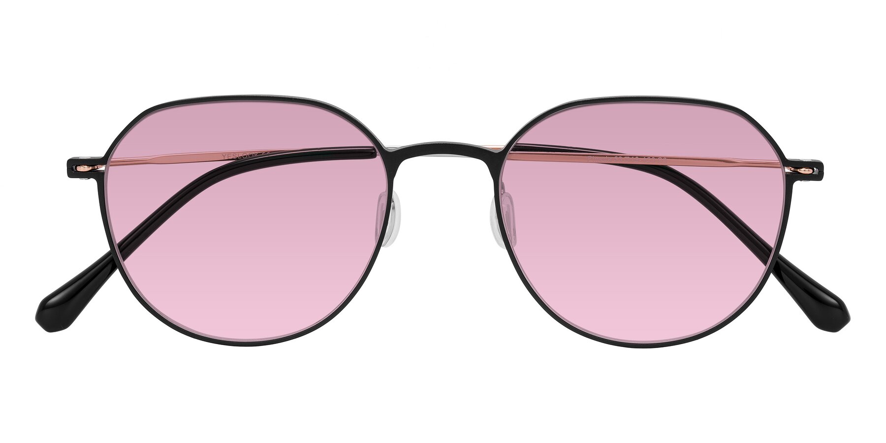 Folded Front of Pineda in Black/Rose Gold with Light Wine Tinted Lenses