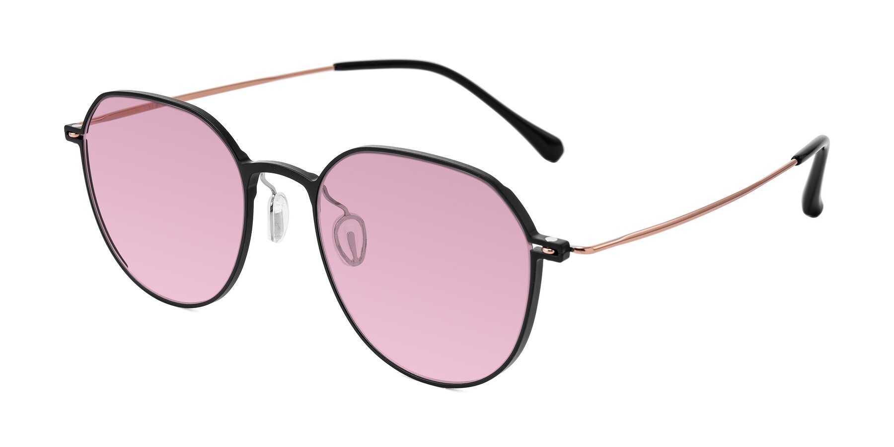Angle of Pineda in Black/Rose Gold with Light Wine Tinted Lenses