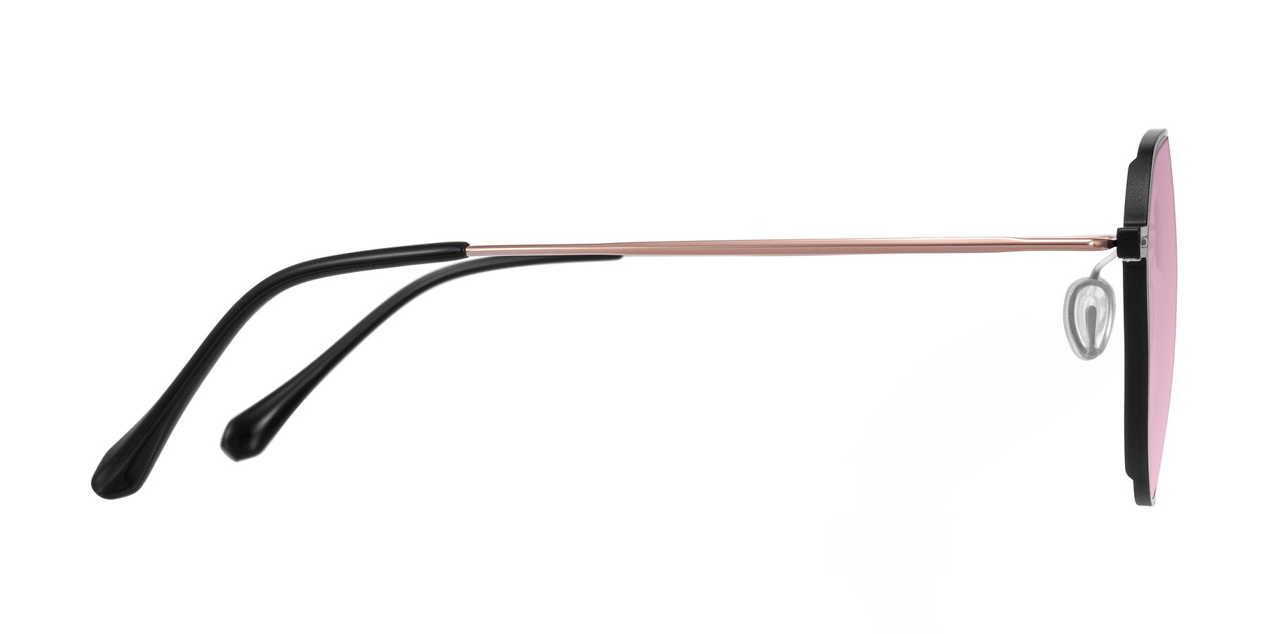 Side of Pineda in Black/Rose Gold with Light Wine Tinted Lenses