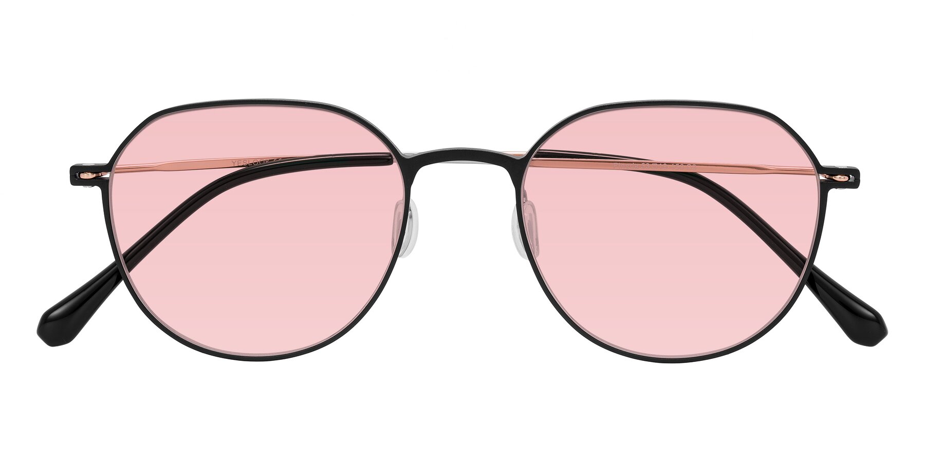 Folded Front of Pineda in Black/Rose Gold with Light Garnet Tinted Lenses