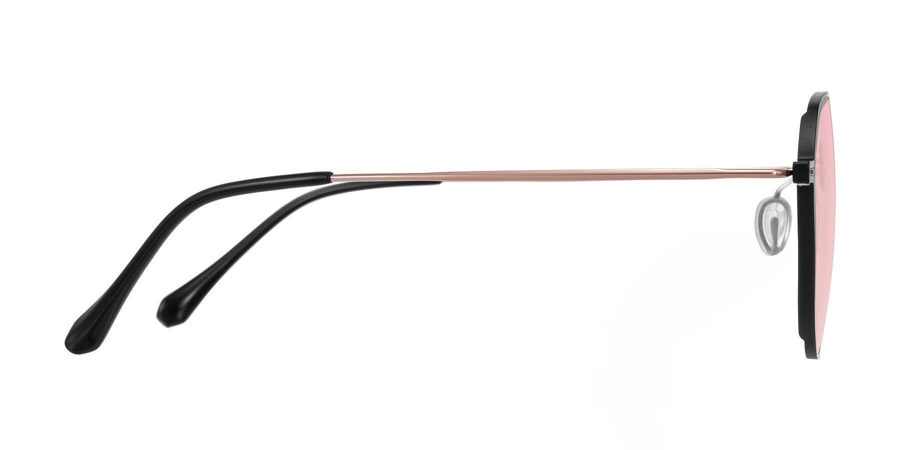 Side of Pineda in Black/Rose Gold with Light Garnet Tinted Lenses