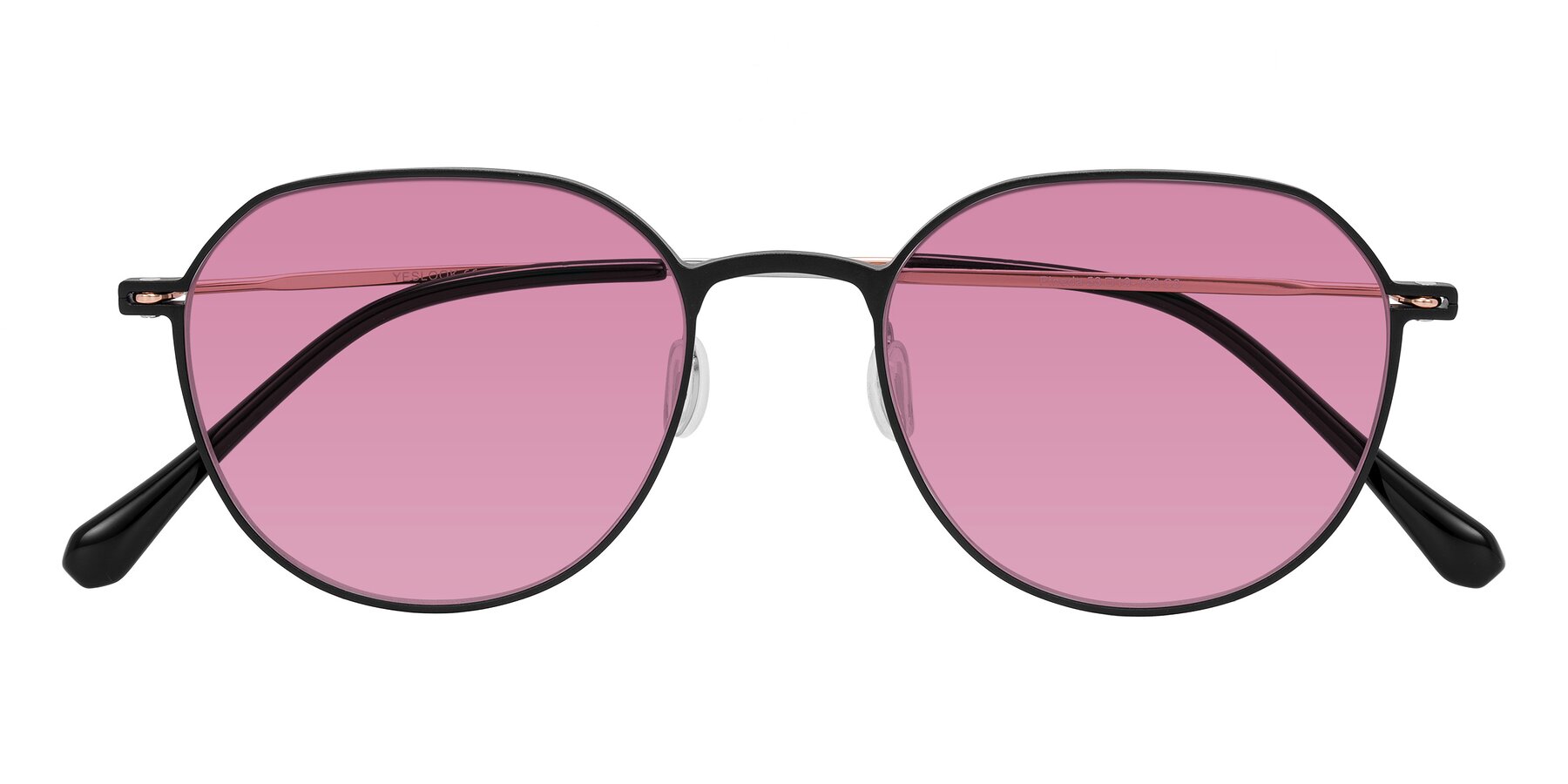 Folded Front of Pineda in Black/Rose Gold with Medium Wine Tinted Lenses