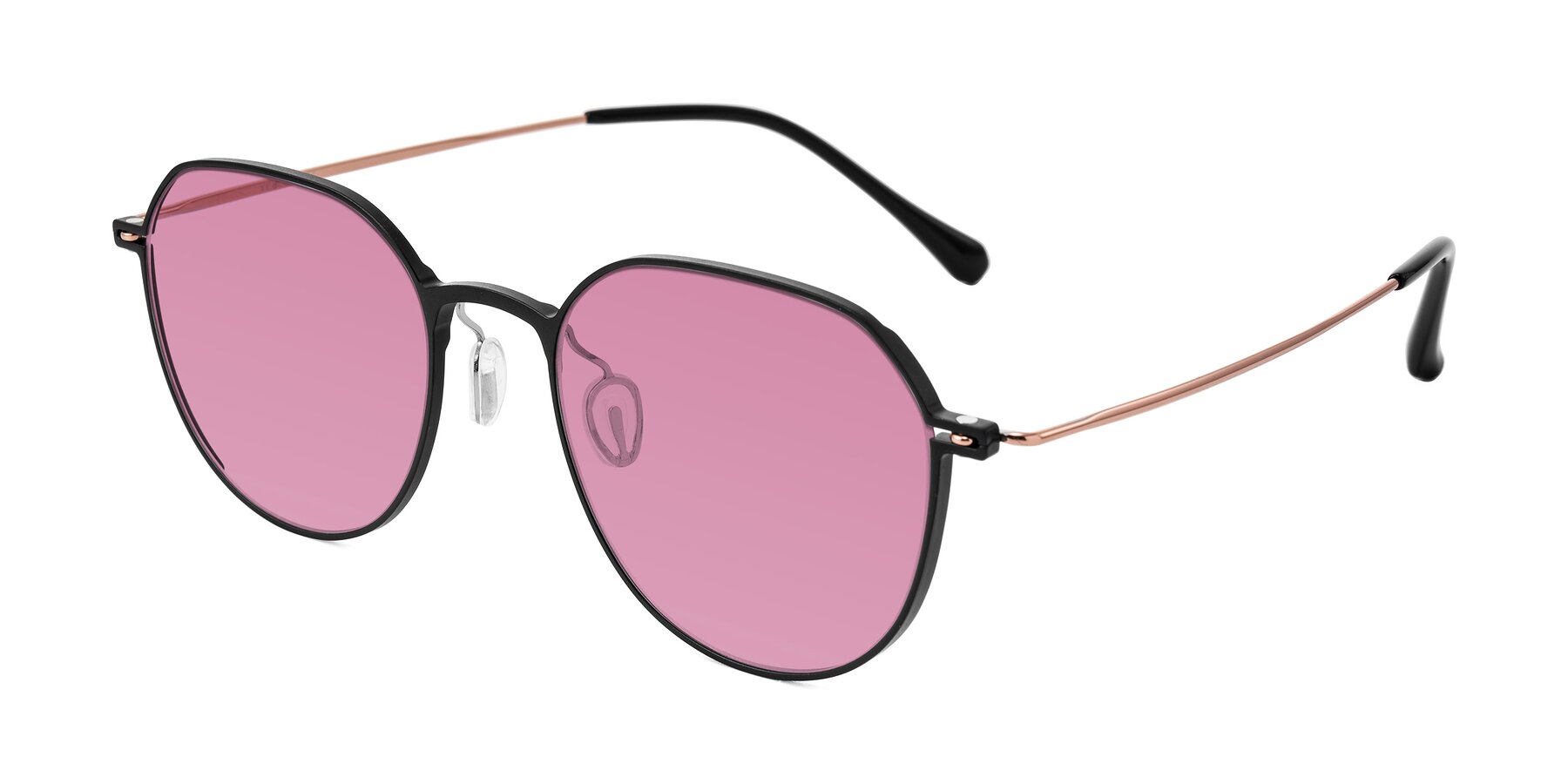 Angle of Pineda in Black/Rose Gold with Medium Wine Tinted Lenses