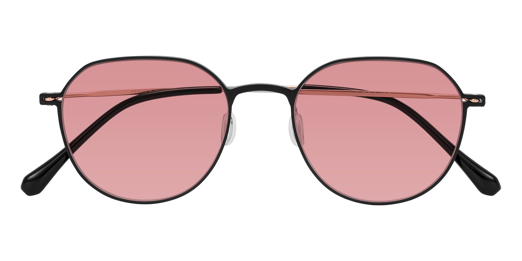 Folded Front of Pineda in Black/Rose Gold with Medium Garnet Tinted Lenses