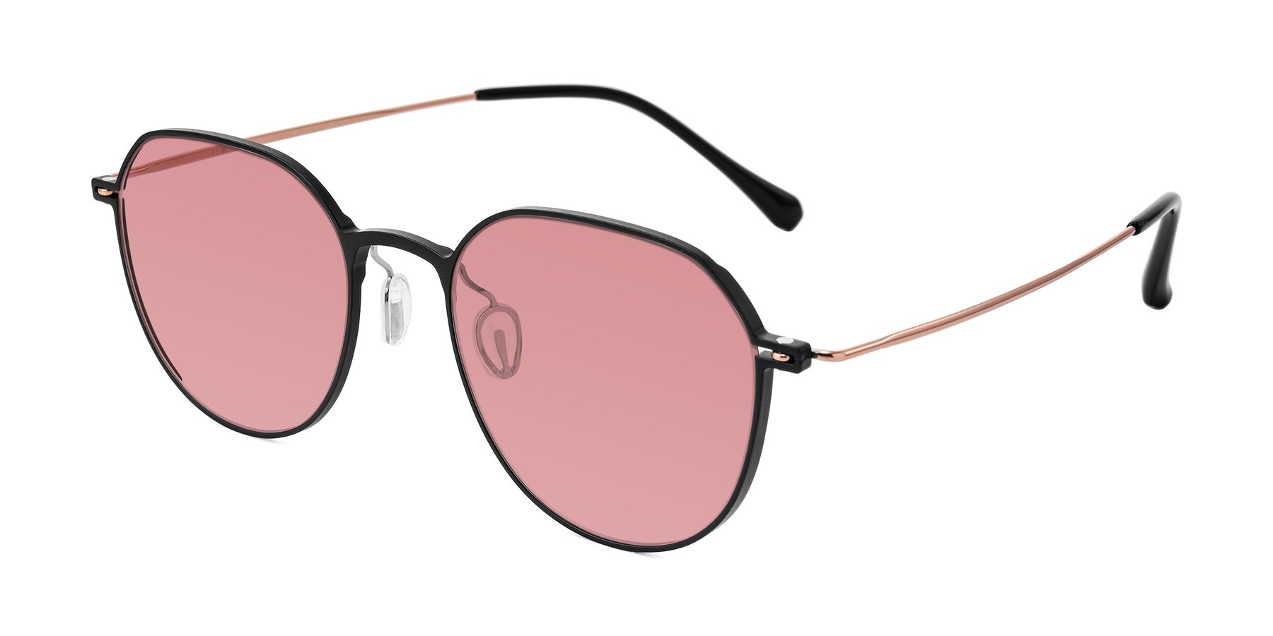 Angle of Pineda in Black/Rose Gold with Medium Garnet Tinted Lenses