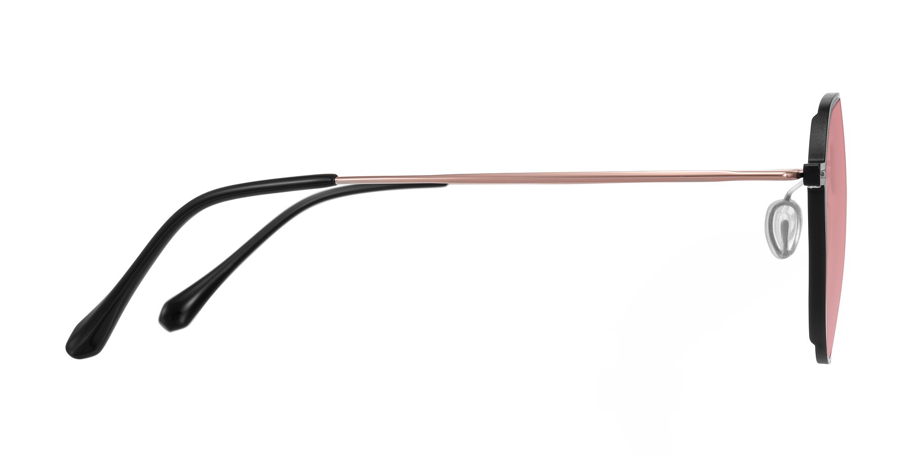 Side of Pineda in Black/Rose Gold with Medium Garnet Tinted Lenses