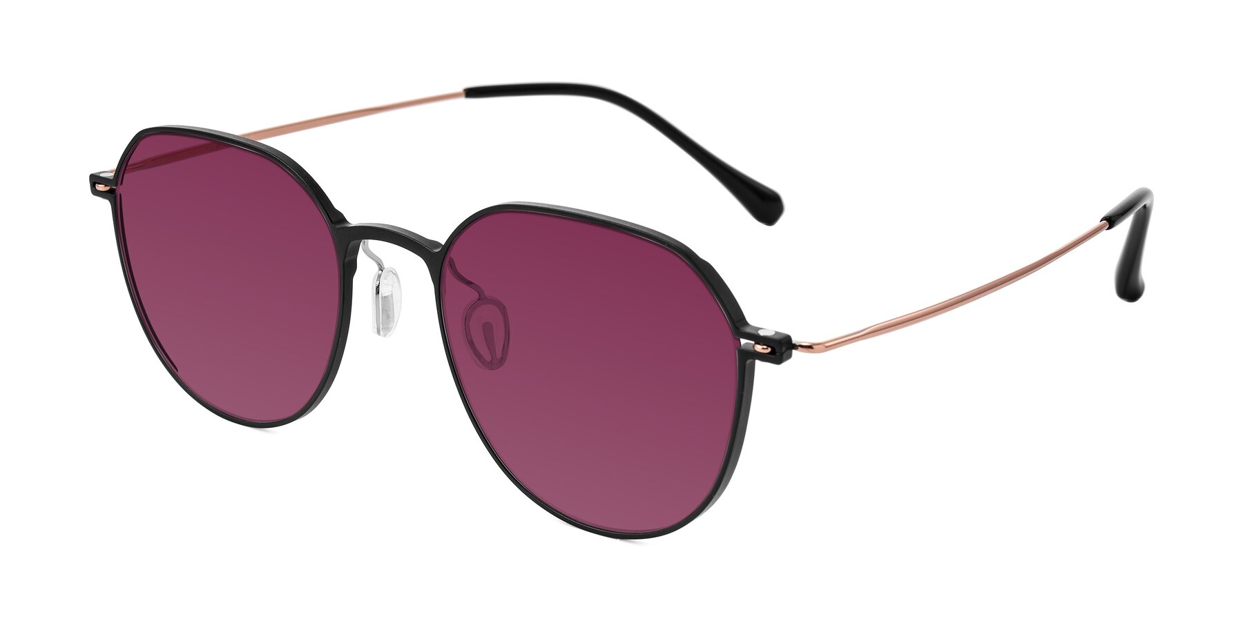 Angle of Pineda in Black/Rose Gold with Wine Tinted Lenses