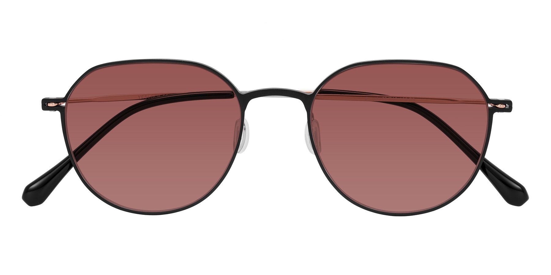 Folded Front of Pineda in Black/Rose Gold with Garnet Tinted Lenses