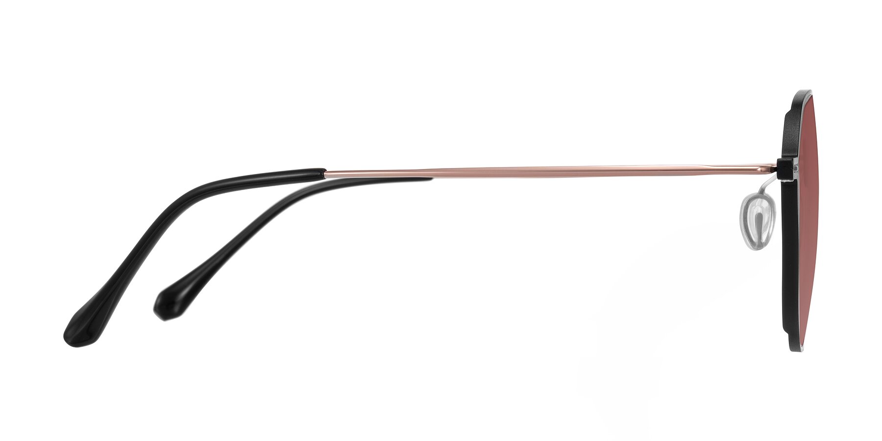Side of Pineda in Black/Rose Gold with Garnet Tinted Lenses