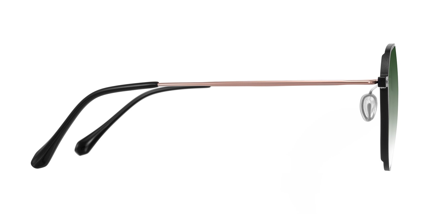 Side of Pineda in Black/Rose Gold with Green Gradient Lenses