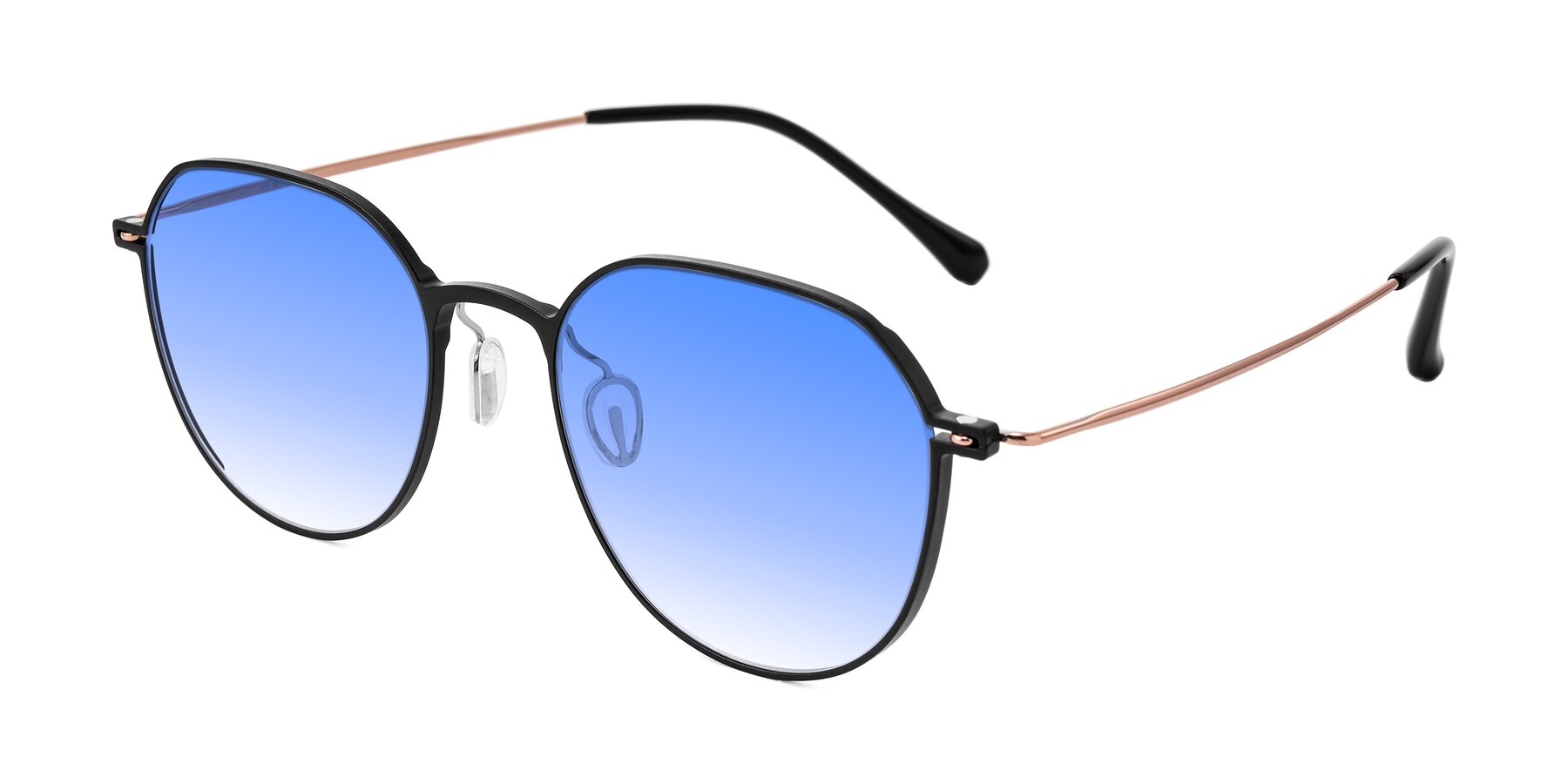 Angle of Pineda in Black/Rose Gold with Blue Gradient Lenses