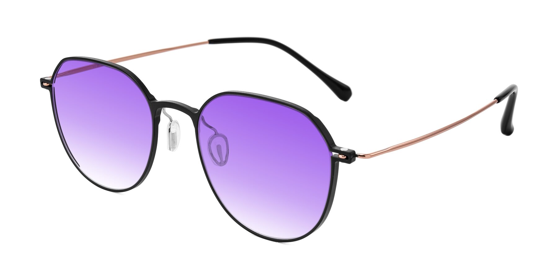 Angle of Pineda in Black/Rose Gold with Purple Gradient Lenses