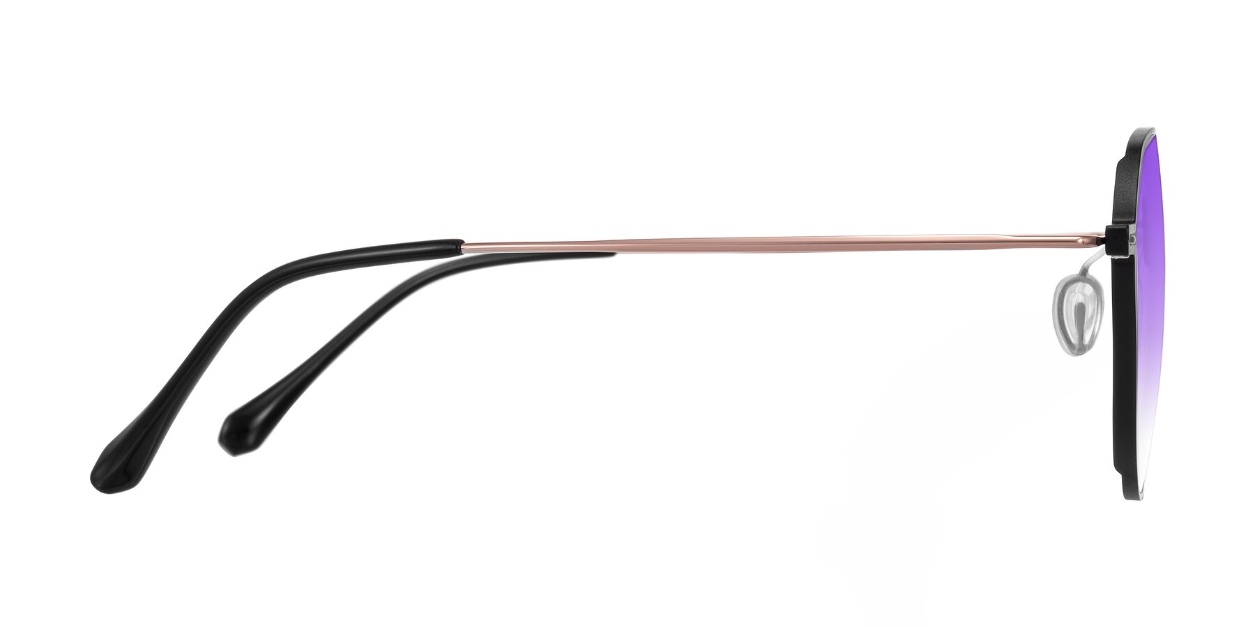 Side of Pineda in Black/Rose Gold with Purple Gradient Lenses