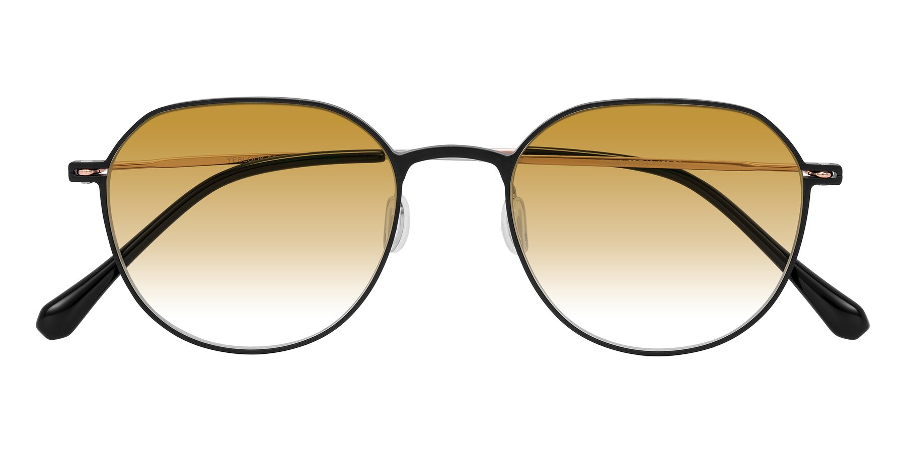 Folded Front of Pineda in Black/Rose Gold with Champagne Gradient Lenses