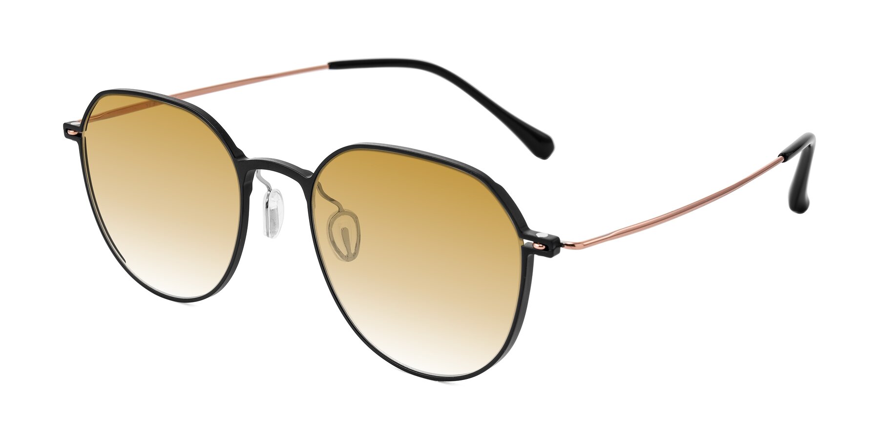 Angle of Pineda in Black/Rose Gold with Champagne Gradient Lenses