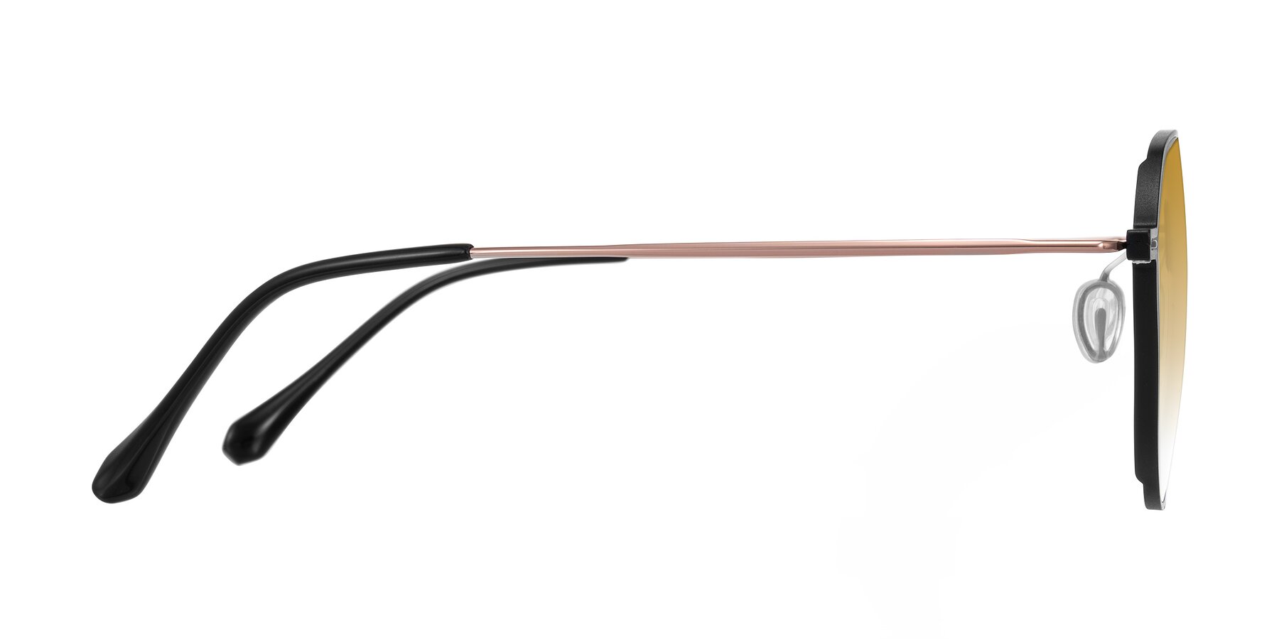 Side of Pineda in Black/Rose Gold with Champagne Gradient Lenses