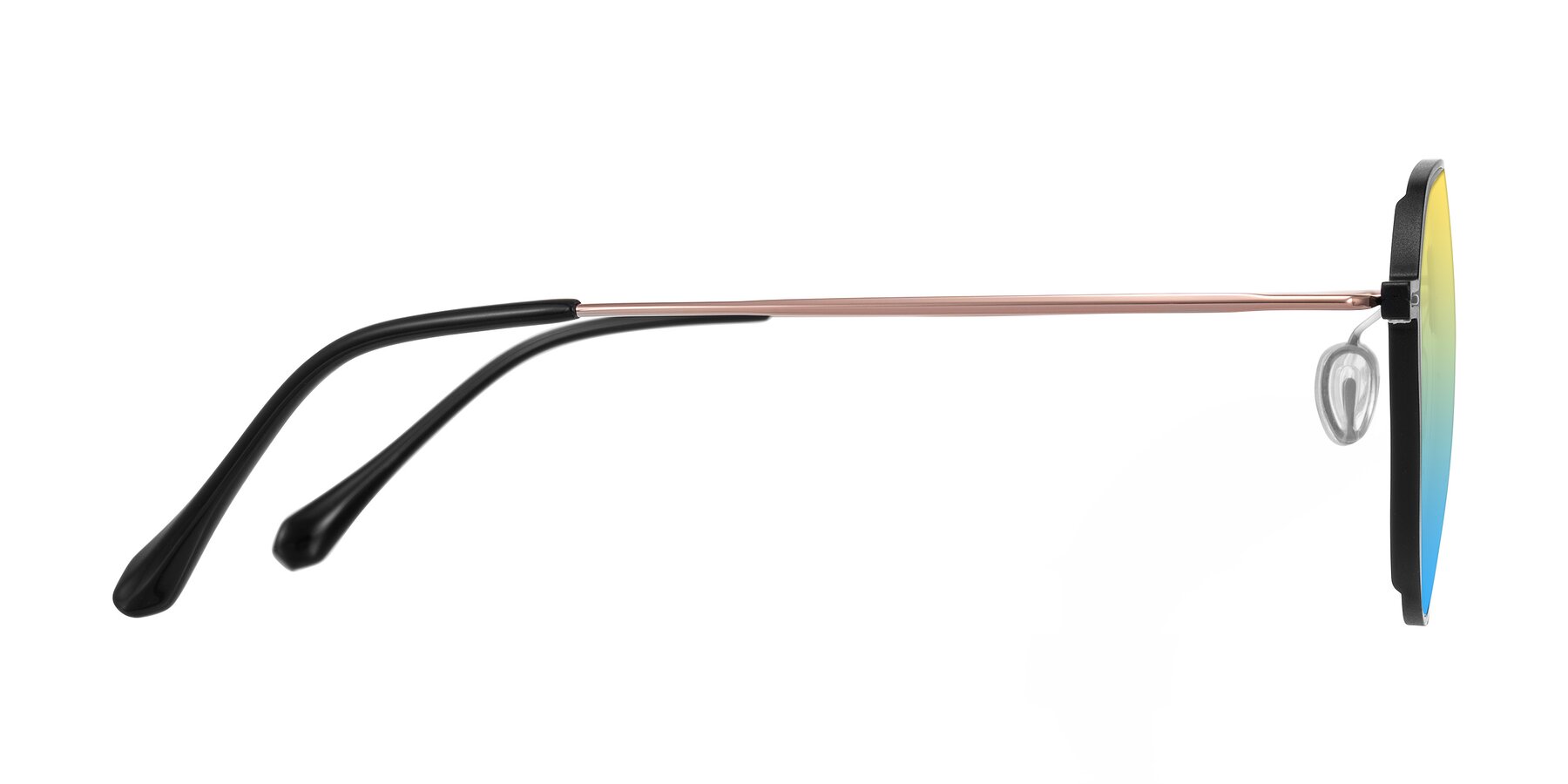 Side of Pineda in Black/Rose Gold with Yellow / Blue Gradient Lenses