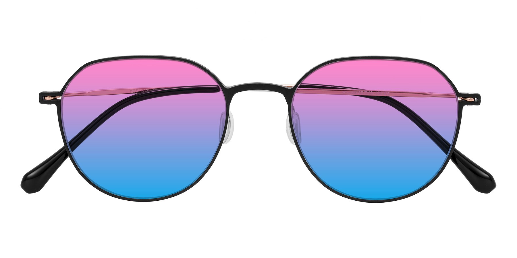 Folded Front of Pineda in Black/Rose Gold with Pink / Blue Gradient Lenses