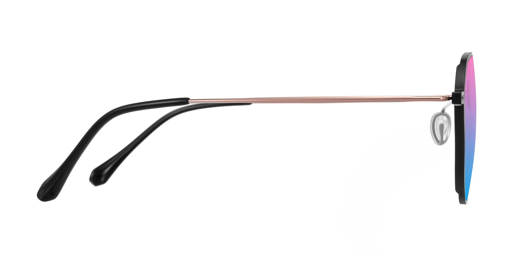 Side of Pineda in Black/Rose Gold with Pink / Blue Gradient Lenses