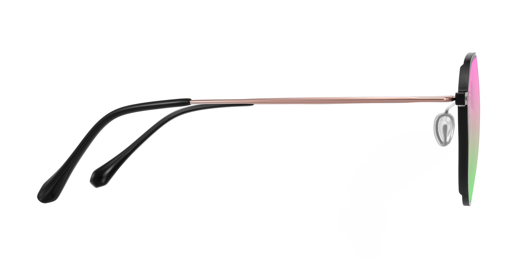 Side of Pineda in Black/Rose Gold with Pink / Green Gradient Lenses