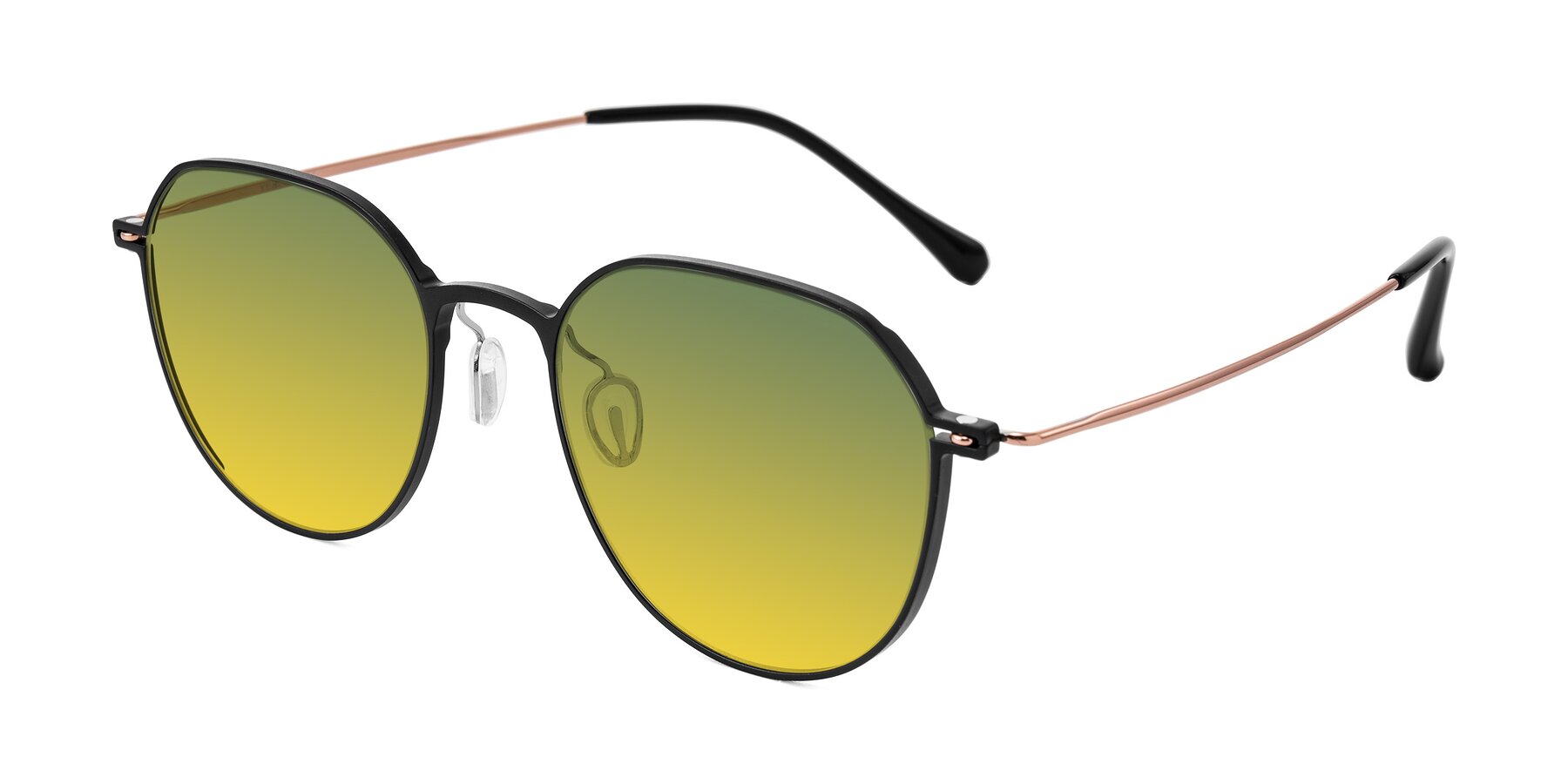 Angle of Pineda in Black/Rose Gold with Green / Yellow Gradient Lenses