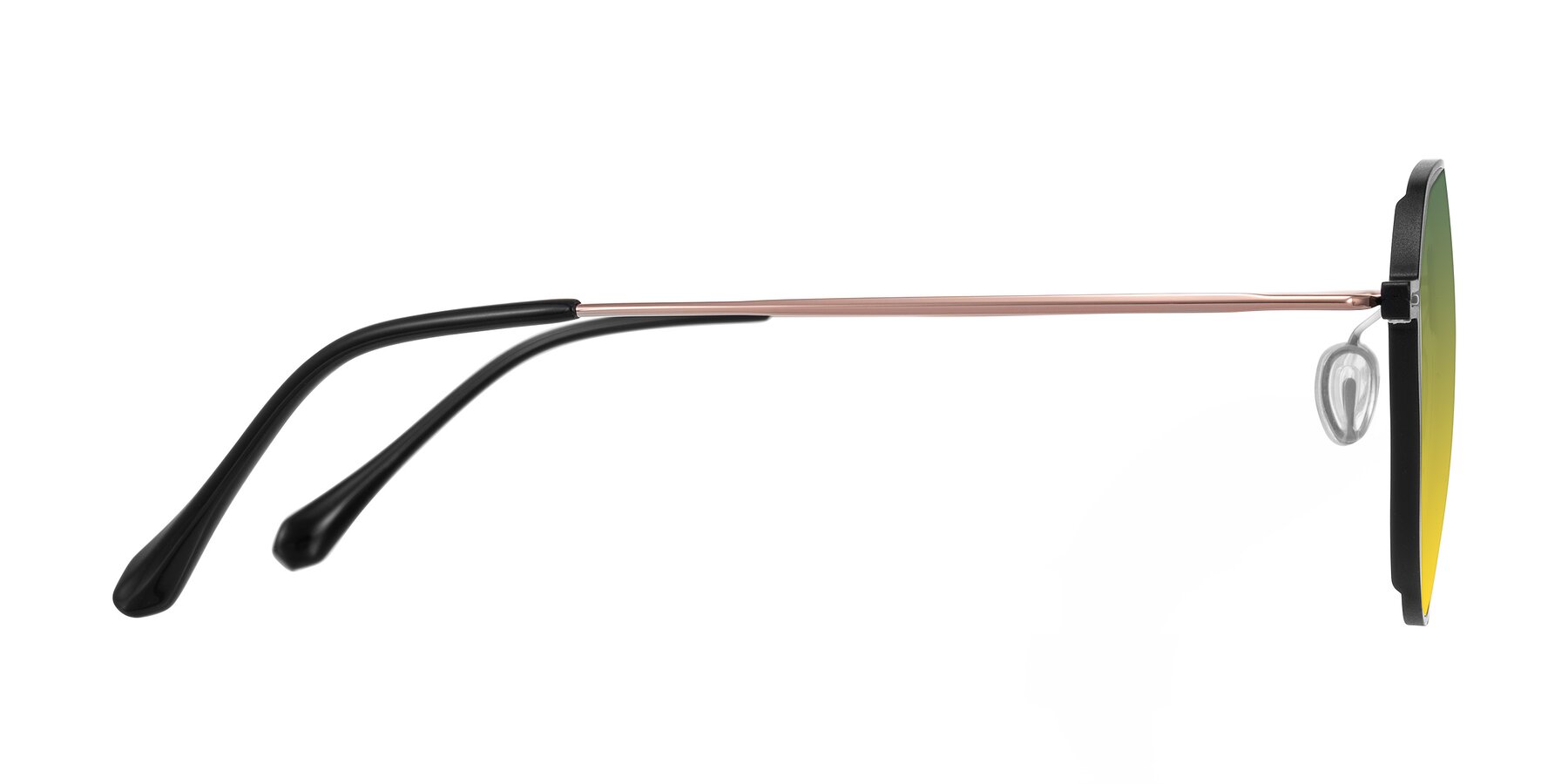 Side of Pineda in Black/Rose Gold with Green / Yellow Gradient Lenses