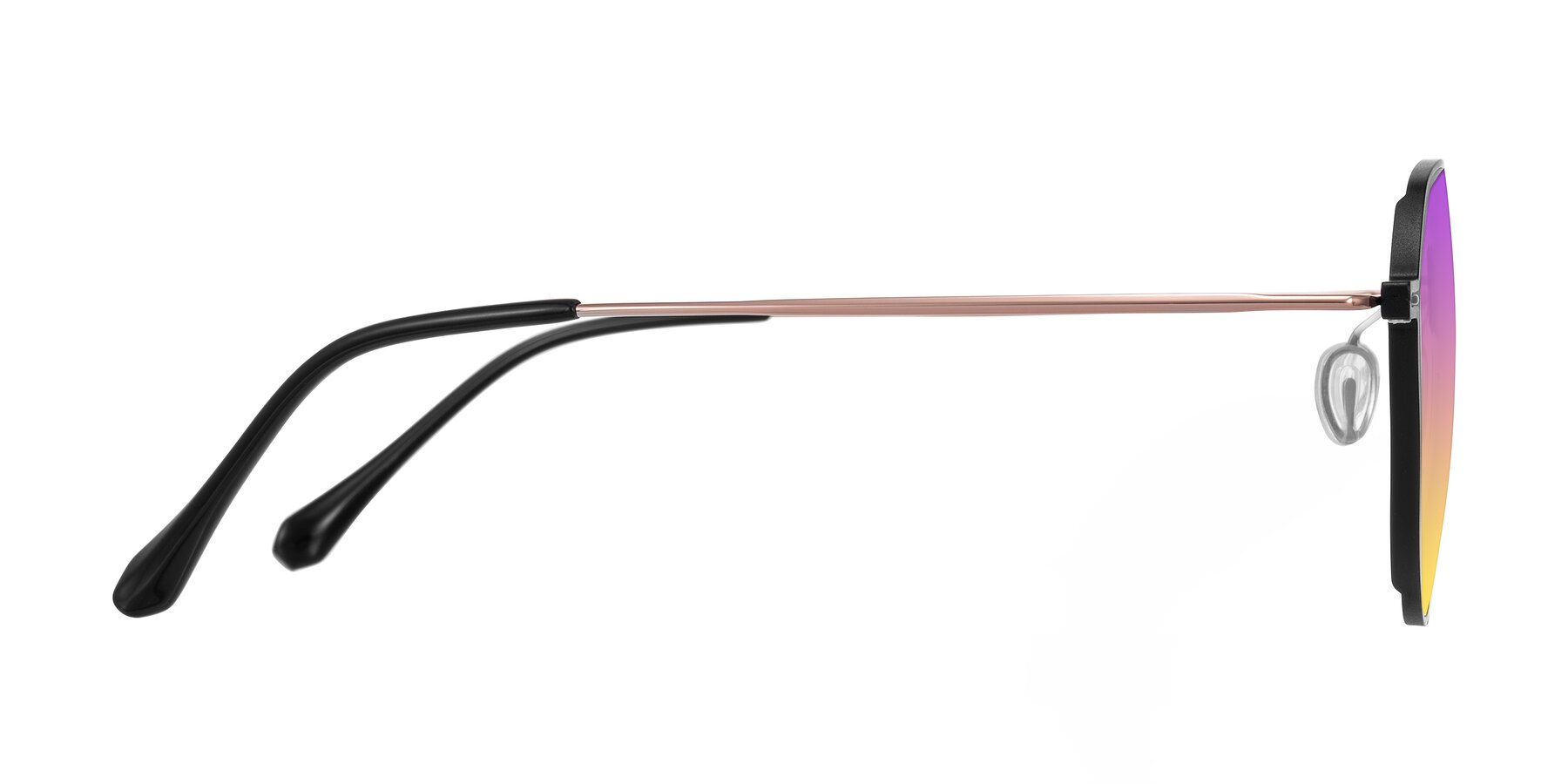 Side of Pineda in Black/Rose Gold with Purple / Yellow Gradient Lenses